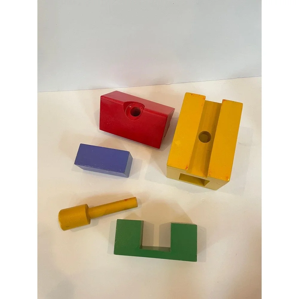 RARE Vintage IKEA Wood Building Blocks Robot and House Set Primary Colors